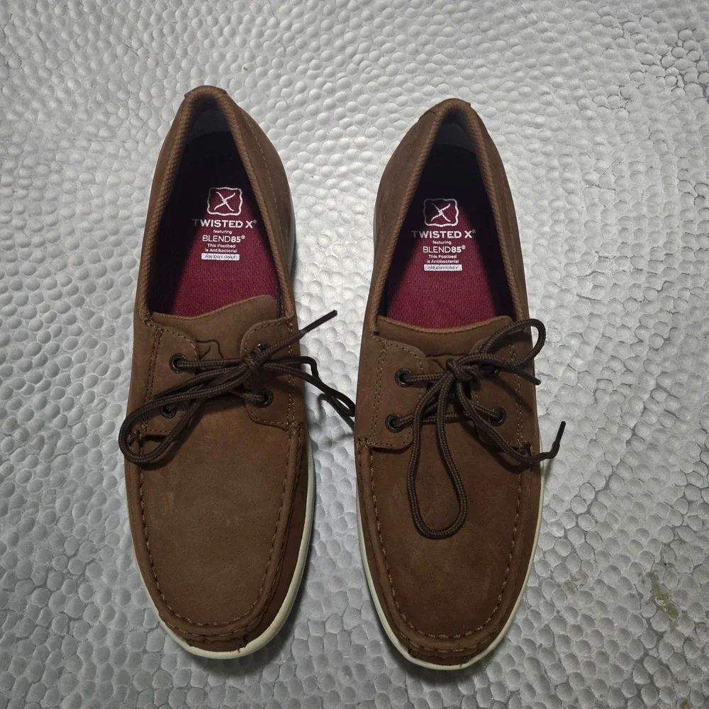 Twisted X Mens Boat Shoe Ultralite X Lion Tan Leather Loafers MBX0003 Size 9.5M